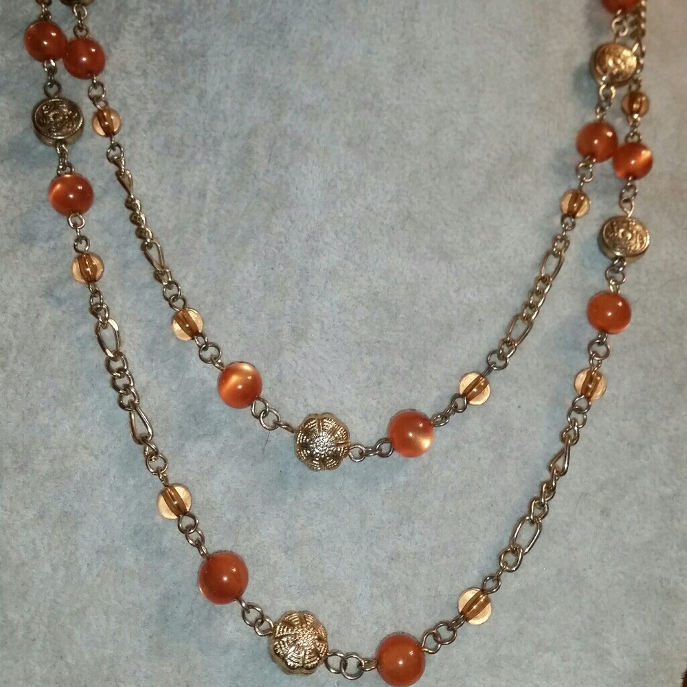 Icing Gold, Multi-Strand, Faux Amber Station Neckl